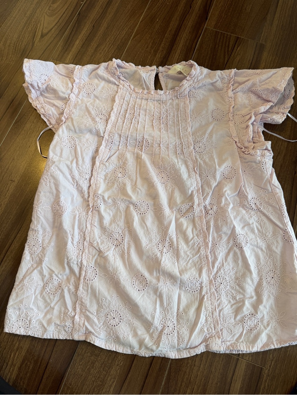 Girls' Pink Eyelet Flutter Sleeve Top size S
